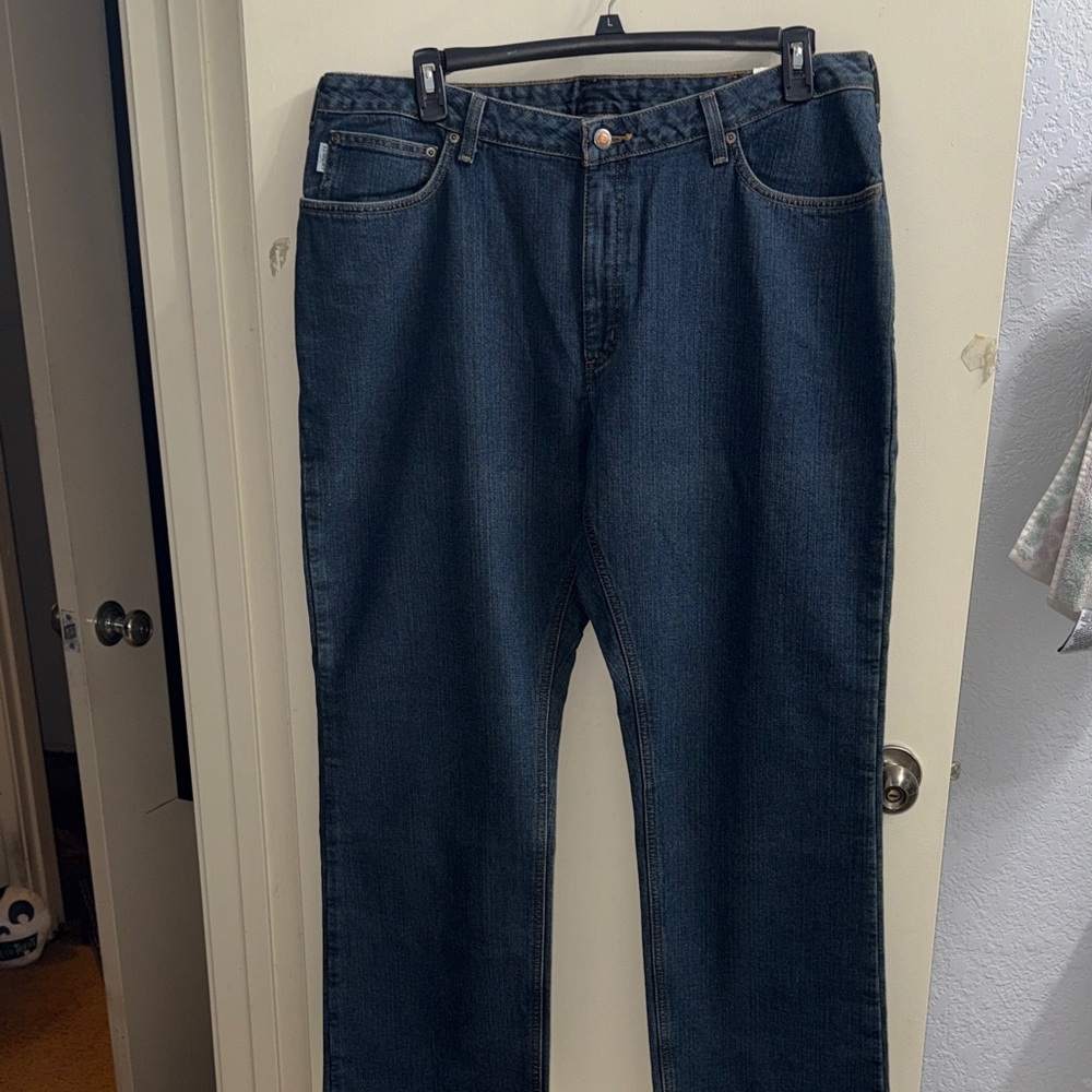 Carhartt Women's Straight Jeans in Dark Blue fully lined.